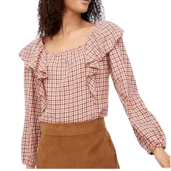 Women's Red Checkered Ruffle Top - Picture 8 of 8